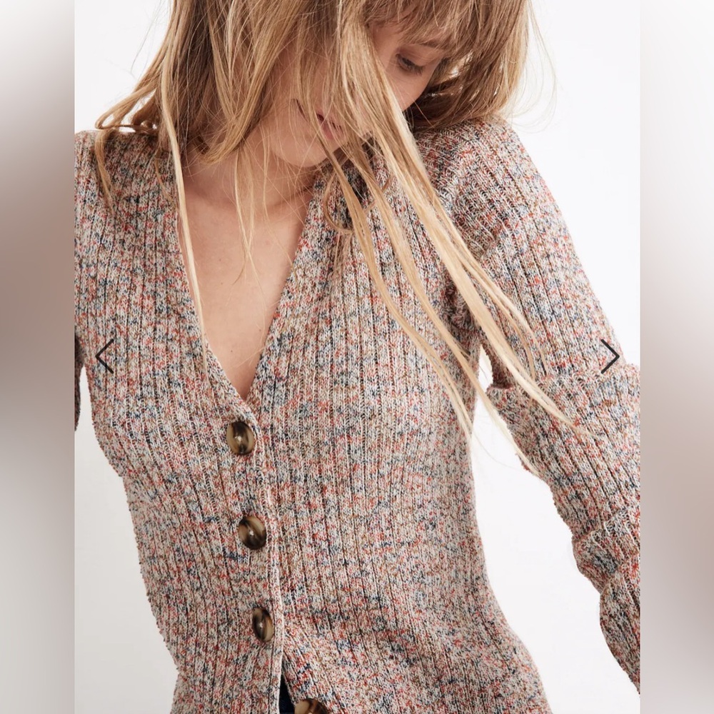 Madewell Marled Shrunken Ribbed Cardigan Sweater
